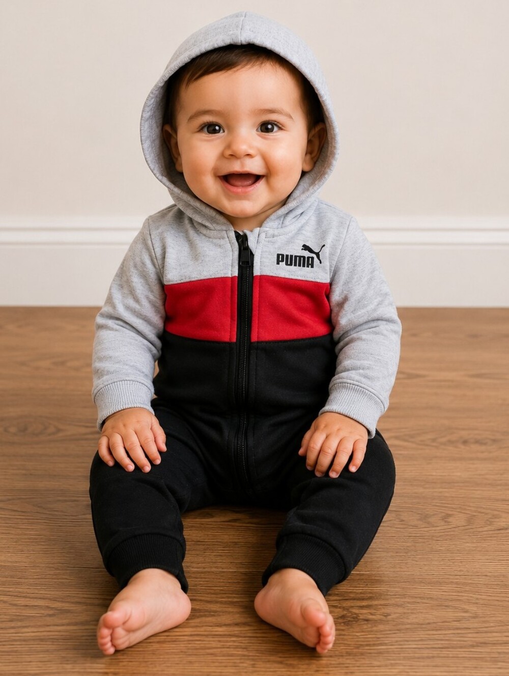 0-3 months boys hooded Puma romper